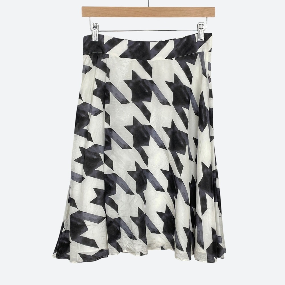 Liz Claiborne Silk Blend Large Houndstooth Skirt Size 8 Career Monochrome Preppy - Picture 1 of 8